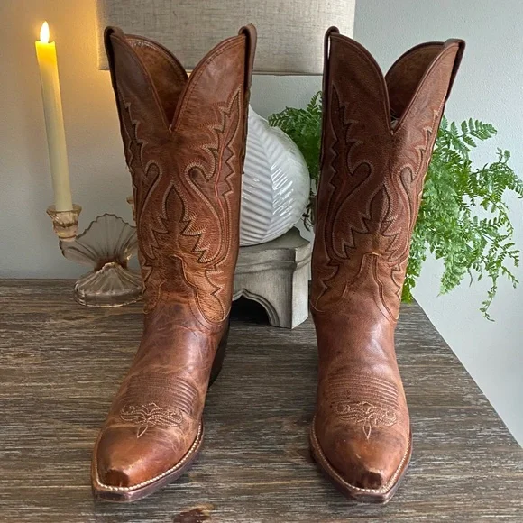 Luchesse Mad Dog Madras Goat Leather Western Cowboy Cowgirl Boots Womens 7 Tan - Picture 3 of 15